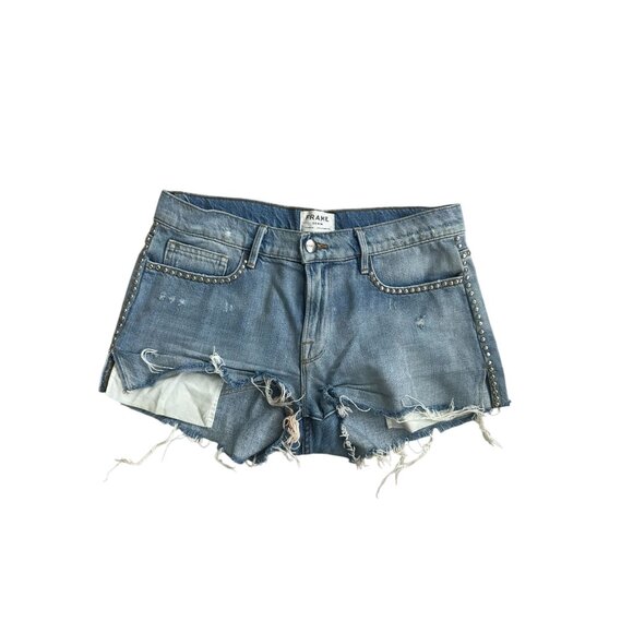 FRAME Light Wash Cutoff Studded Trim Denim Shorts Size 27 - Picture 3 of 9